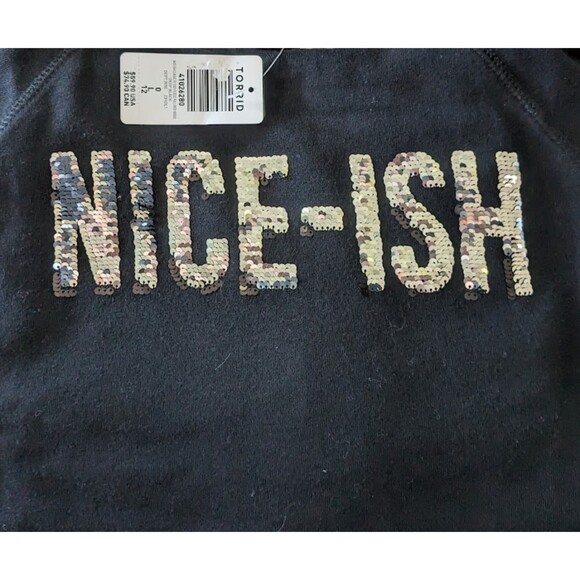 NWT Torrid 0 Deep Black Sequin Nice-Ish Classic Fit Cozy Fleece Pullover Hoodie - Picture 8 of 8
